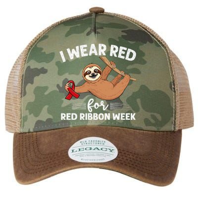 Hanging sloth We Wear Red For Red Ribbon Week Awareness Legacy Tie Dye Trucker Hat