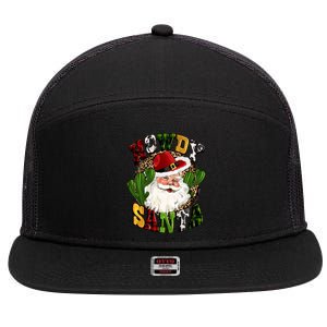 Howdy Santa Western Cactus Christmas Cow Buffalo Plaid Great Gift 7 Panel Mesh Trucker Snapback Hat