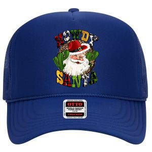 Howdy Santa Western Cactus Christmas Cow Buffalo Plaid Great Gift High Crown Mesh Back Trucker Hat