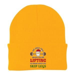 He Sees You When YouRe Lifting He Knows When You Skip Legs Knit Cap Winter Beanie