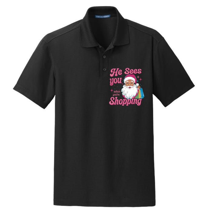 He Sees You When You Are Shopping Christmas Holiday Santa Claus Dry Zone Grid Polo