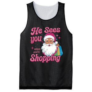 He Sees You When You Are Shopping Christmas Holiday Santa Claus Mesh Reversible Basketball Jersey Tank