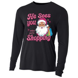 He Sees You When You Are Shopping Christmas Holiday Santa Claus Cooling Performance Long Sleeve Crew