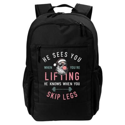 He Sees You When YouRe Lifting Skip Legs Santa Christmas Backpack