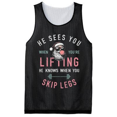 He Sees You When YouRe Lifting Skip Legs Santa Christmas Mesh Reversible Basketball Jersey Tank