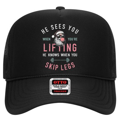 He Sees You When YouRe Lifting Skip Legs Santa Christmas Hat
