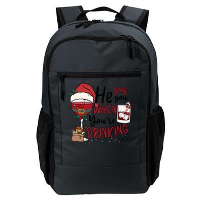 He Sees You When You're Drinking Funny Santa Hat Christmas Lights Daily Commute Backpack