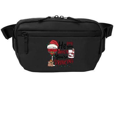 He Sees You When You're Drinking Funny Santa Hat Christmas Lights Crossbody Pack