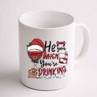 He Sees You When You're Drinking Funny Santa Hat Christmas Lights Coffee Mug