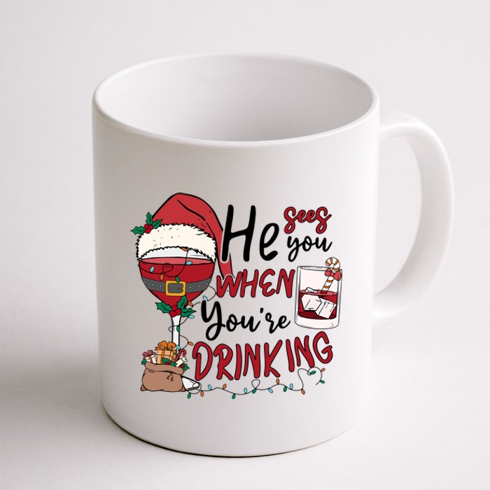 He Sees You When You're Drinking Funny Santa Hat Christmas Lights Coffee Mug