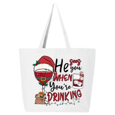 He Sees You When You're Drinking Funny Santa Hat Christmas Lights 25L Jumbo Tote