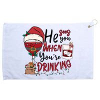 He Sees You When You're Drinking Funny Santa Hat Christmas Lights Grommeted Golf Towel