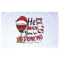 He Sees You When You're Drinking Funny Santa Hat Christmas Lights Microfiber Hand Towel