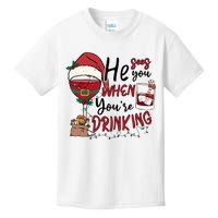 He Sees You When You're Drinking Funny Santa Hat Christmas Lights Kids T-Shirt