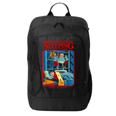 He Sees You When YouRe Sleeping Merry Christmas City Backpack