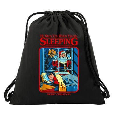 He Sees You When YouRe Sleeping Merry Christmas Drawstring Bag