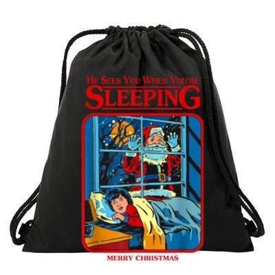 He Sees You When YouRe Sleeping Merry Christmas Drawstring Bag