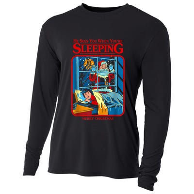 He Sees You When YouRe Sleeping Merry Christmas Cooling Performance Long Sleeve Crew
