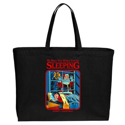 He Sees You When YouRe Sleeping Merry Christmas Cotton Canvas Jumbo Tote