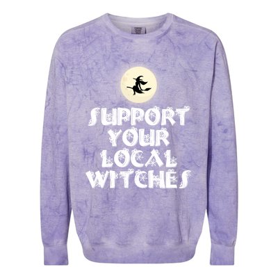 Halloween Support Your Local Witches Witch And Broom Gift Colorblast Crewneck Sweatshirt