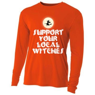 Halloween Support Your Local Witches Witch And Broom Gift Cooling Performance Long Sleeve Crew