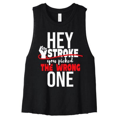 Hey Stroke You Picked The Wrong One Red Awareness Ribbon Women's Racerback Cropped Tank