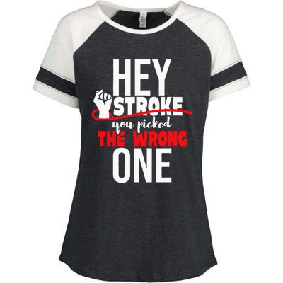 Hey Stroke You Picked The Wrong One Red Awareness Ribbon Enza Ladies Jersey Colorblock Tee