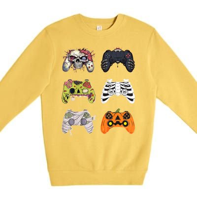 Halloween Skeleton Zombie Gaming Controllers Mummy Premium Crewneck Sweatshirt