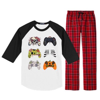 Halloween Skeleton Zombie Gaming Controllers Mummy Raglan Sleeve Pajama Set