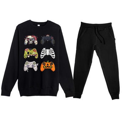 Halloween Skeleton Zombie Gaming Controllers Mummy Premium Crewneck Sweatsuit Set