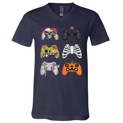 Halloween Skeleton Zombie Gaming Controllers Mummy V-Neck T-Shirt