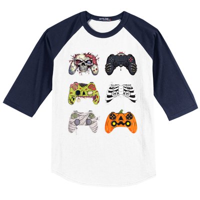 Halloween Skeleton Zombie Gaming Controllers Mummy Baseball Sleeve Shirt