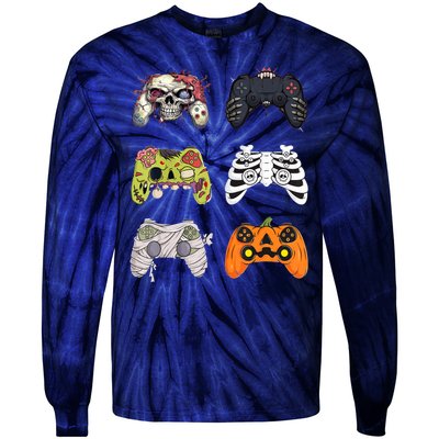 Halloween Skeleton Zombie Gaming Controllers Mummy Tie-Dye Long Sleeve Shirt