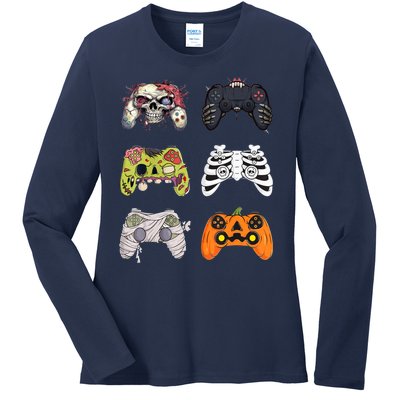 Halloween Skeleton Zombie Gaming Controllers Mummy Ladies Long Sleeve Shirt