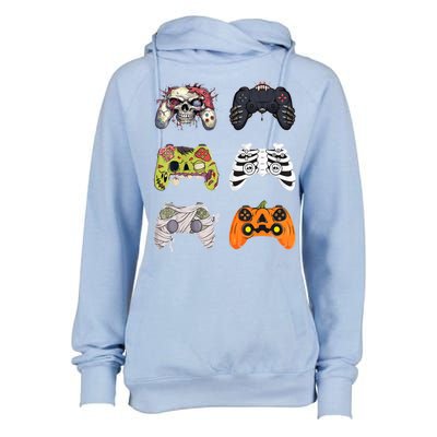 Halloween Skeleton Zombie Gaming Controllers Mummy Womens Funnel Neck Pullover Hood