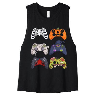 Halloween Skeleton Zombie Gaming Controllers Mummy Women's Racerback Cropped Tank