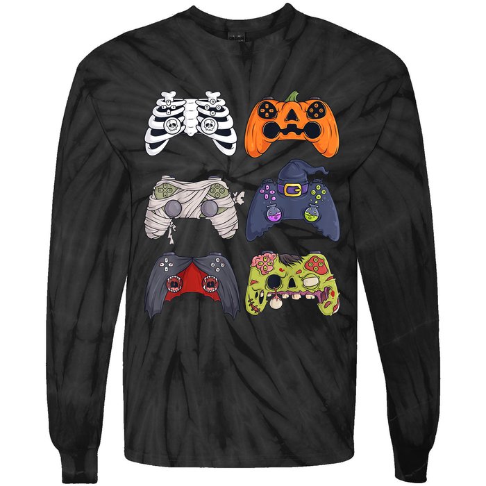 Halloween Skeleton Zombie Gaming Controllers Mummy Tie-Dye Long Sleeve Shirt