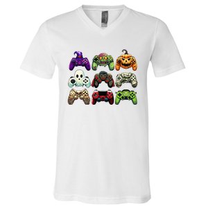 Halloween Skeleton Zombie Gaming Controllers Mummy V-Neck T-Shirt