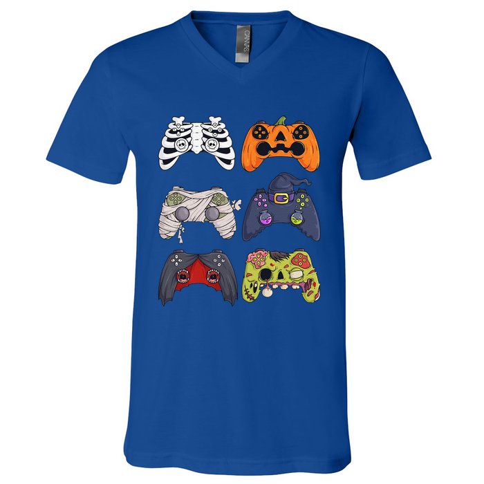 Halloween Skeleton Zombie Gaming Controllers Mummy V-Neck T-Shirt