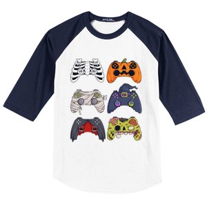 Halloween Skeleton Zombie Gaming Controllers Mummy Baseball Sleeve Shirt