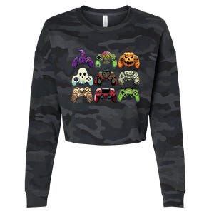 Halloween Skeleton Zombie Gaming Controllers Mummy Boy Kids Cropped Pullover Crew