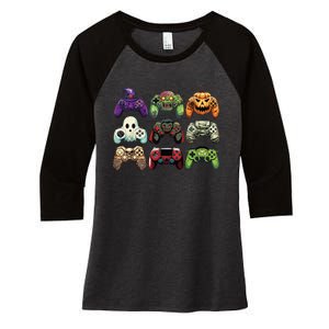 Halloween Skeleton Zombie Gaming Controllers Mummy Boy Kids Women's Tri-Blend 3/4-Sleeve Raglan Shirt