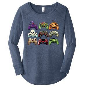 Halloween Skeleton Zombie Gaming Controllers Mummy Boy Kids Women's Perfect Tri Tunic Long Sleeve Shirt