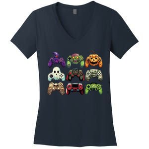 Halloween Skeleton Zombie Gaming Controllers Mummy Boy Kids Women's V-Neck T-Shirt