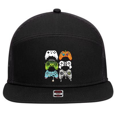 Halloween Skeleton Zombie Gaming Controllers Mummy Game Boy 7 Panel Mesh Trucker Snapback Hat