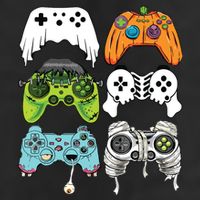 Halloween Skeleton Zombie Gaming Controllers Mummy Game Boy 7 Panel Mesh Trucker Snapback Hat