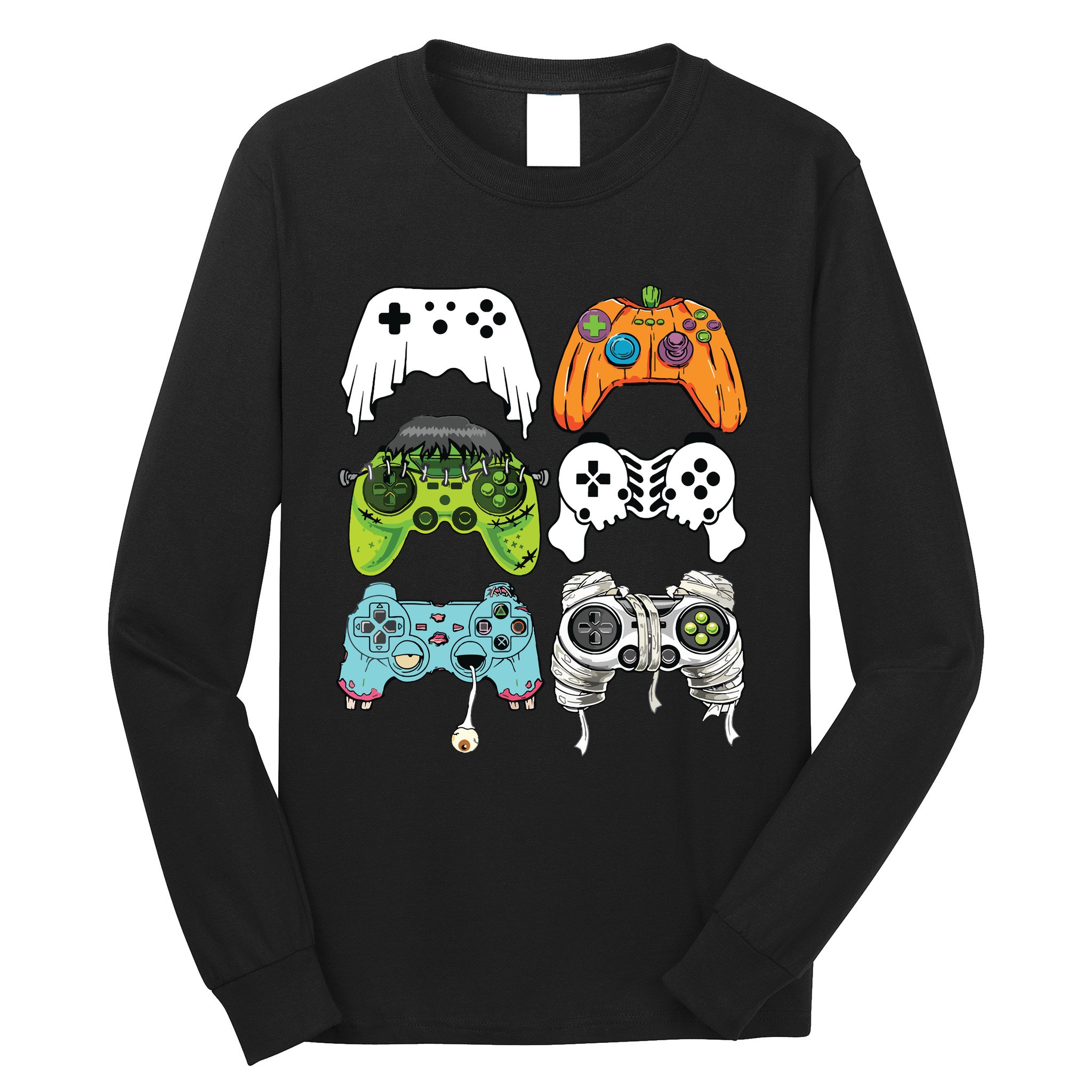Halloween Skeleton Zombie Gaming Controllers Mummy Game Boy Long Sleeve Shirt