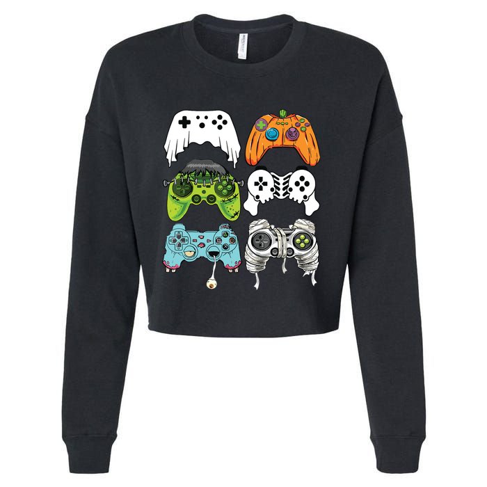 Halloween Skeleton Zombie Gaming Controllers Mummy Game Boy Cropped Pullover Crew