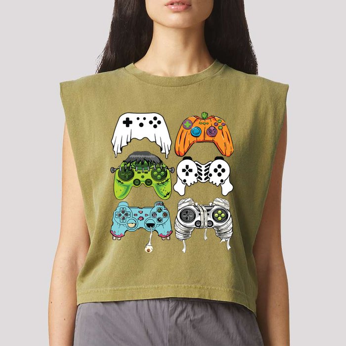 Halloween Skeleton Zombie Gaming Controllers Mummy Game Boy Garment-Dyed Women's Muscle Tee