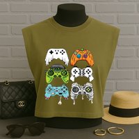 Halloween Skeleton Zombie Gaming Controllers Mummy Game Boy Garment-Dyed Women's Muscle Tee